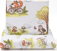 Zweiseitiges Set aus Velvet und Baumwolle für den Kinderwagen New Baby Tiere im Wald
