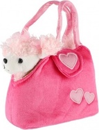 Hund/Welpe in einer Handtasche/Tasche, rosa Plüsch in einer Tasche