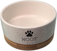 Miska Dog Fantasy keramická biela WOOF s podtáckou 13x5,5cm, 400ml