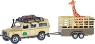 Kids Globe Traffic Land Rover Defender 14cm kov na spätný chod s prívesom 14cm a žirafa