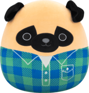 Squishmallows Mopslík vo flanelovej košeli - Prince, 30 cm