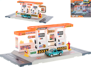 Benzinkút készlet 34x17cm 24db autó 7cm fém szabadon futó és kiegészítők