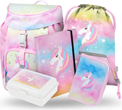 Baagl set de 5 Airy Rainbow Unicorn: mochila, estuche, bolsa, cartera, carpetas