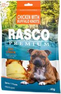 Pochúťka Rasco Premium byvolia koža obalená kuracím mäsom, uzly 11cm 80g