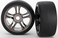 Traxxas колело, джанта Split-Spoke черен хром, гума slick S1 (2) (предни)