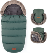 PETITE&amp;MARS Set zimný fusak Comfy 4v1 + rukavice na kočík Furry Veritable Khaki