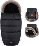 PETITE&amp;MARS Set zimný fusak Comfy 4v1 + rukavice na kočík Furry Forever Black