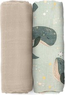 PETITE&amp;MARS Bambusdecke Musselin 2er-Set Misty Whale Song 120 x 120 cm