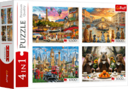 Trefl Puzzle 4x1000 Gemalte Städte + Capybaras