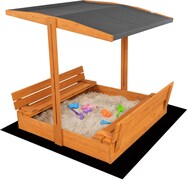 Detské drevené uzatvárateľné pieskovisko s lavičkami a strieškou Baby Mix 120x120 cm sivé