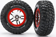 Traxxas koleso 2.2/3.0", disk SCT Split-Spoke strieborný-červený, pneu KM2 S1 (2)