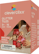 Cleverclixx Magnetická stavebnice Glitter Tiles Pack Transparent - růžová – 16 ks