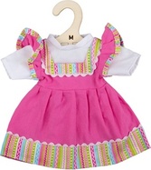 Bigjigs Toys Ružové šaty s pruhovaným lemovaním pre bábiku 34 cm