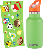 SKIP HOP Fľaša so slamkou nerezová s nálepkami canteen zelená 380 ml,