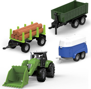 FARM SERVICE - SET Traktor s nakladačem, dvěma valníky a přívěsem se světlem a zvuky