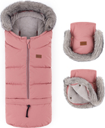PETITE&amp;MARS Ensemble de sac d'hiver Arctic 4en1 + gants pour poussette Furry Old Rose