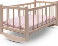 Pătuț-leagăn din lemn pentru păpuși cu lenjerie Baby Mix