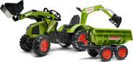Falk Šliapací traktor 1010W Claas Axos s nakladačom, rýpadlom a vlečkou