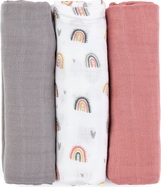 PETITE&amp;MARS Sada plienok bambusová mušelínová 3ks Moussy Rose Rainbows, 68 x 68 cm