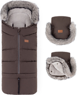 PETITE&amp;MARS Ensemble de sac d'hiver Arctic 4 en 1 + gants pour poussette Furry Rich Brown