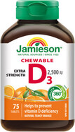 Jamieson Vitamín D3 2500 IU tablety na cmúľanie s príchuťou pomaranča 75tbl.