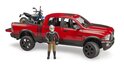 Bruder 02502 Terenne auto RAM, motorka Scrambler Ducati Desert, figurka