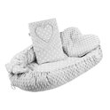 Luxusnest mit Kissen und Decke New Baby aus Minky Herz grau