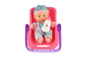 Puppe Baby 20 cm Kunststoff in der Trage/Autositz, mit Flasche
