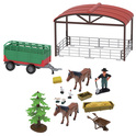 FARM SERVICE - Spielset Bauernhof mit Traktor und Anhänger 16 Stk. mit Licht und Sound