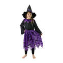 Disfraz infantil de bruja con murciélagos y sombrero (S)