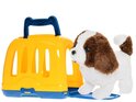Chien en peluche 19cm marchant et aboyant avec caisse de transport