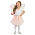 Costum copii fusta tutu zana flori roz cu bagheta si aripi