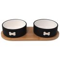 Комплект Dog Fantasy керамични купички с подложка черна кост 2x 13x5,5см, 400мл