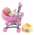 Bebeluş / păpușă articulată 12cm în cărucior 10x14x18cm plastic cu accesorii