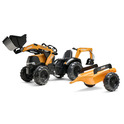 Falk Tractor a pedales 997Y Case CE con cargador frontal y remolque amarillo