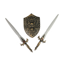 Conjunto de caballero con escudo y espadas