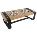 Boluri Dog Fantasy inox cu suport din lemn, construcție din fier 2x400ml