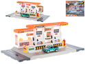 Bausatz Benzinstation 34x17cm 24 Stück mit Auto 7cm Metall Freilauf und Zubehör