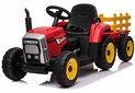 Elektrický Traktor WORKERS s vlečkou, červený, Pohon zadných kolies, 12V batéria