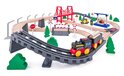 Woody Holzeisenbahn mit Elektrolokomotive und Brücke, 80 Teile