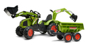 FALK Pedálos traktor 1010W Claas Axos markolóval, kotróval és pótkocsival
