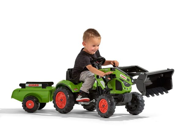 Falk Šliapací traktor 2040AM Claas Arion 410 s nakladačom a vlečkou - zelený