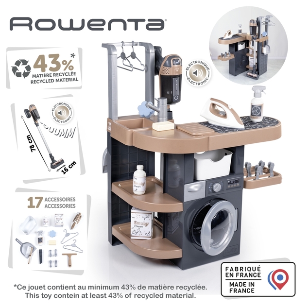Smoby Wäscherei 3in1 mit Bügeleisen und Stabstaubsauger Rowenta