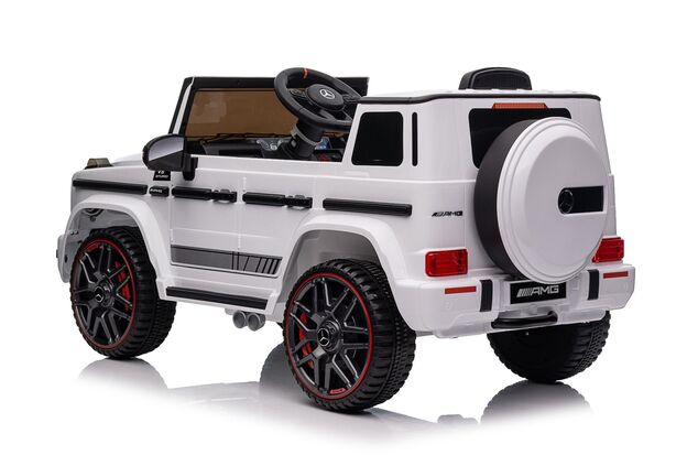 Elektrické autíčko Mercedes G, biele, Jednomiestne sedadlo, 12V batéria, 2,4 GHz DO, 2X MO