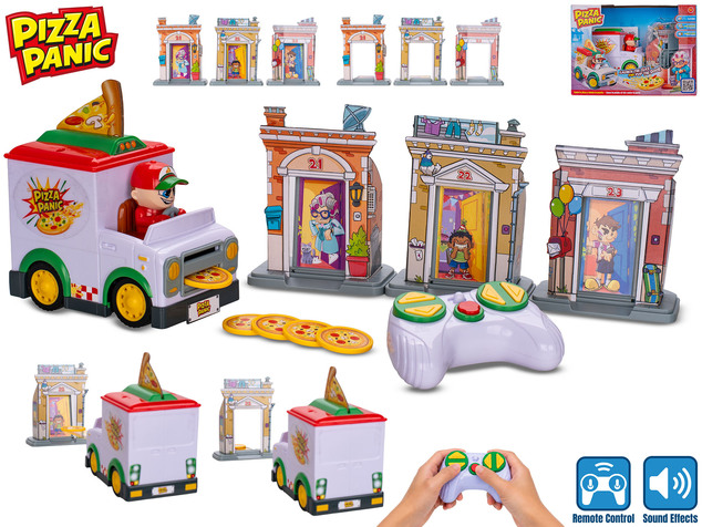 Furgone RC che spara pizza con suono, 2,4 GHz, 12 cm | Pizza Panic!
