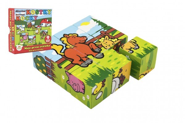 Kocky kubus Moje prvé zvieratká drevo 9x9x3cm 9ks
