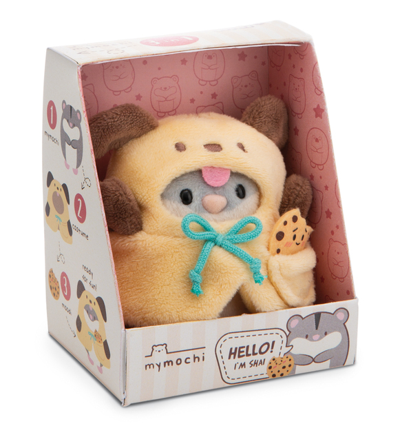 NICI pluș MyMochi Hamster Shai 8cm în costum de cățeluș și biscuiți, set ambalaj cadou 8,5x