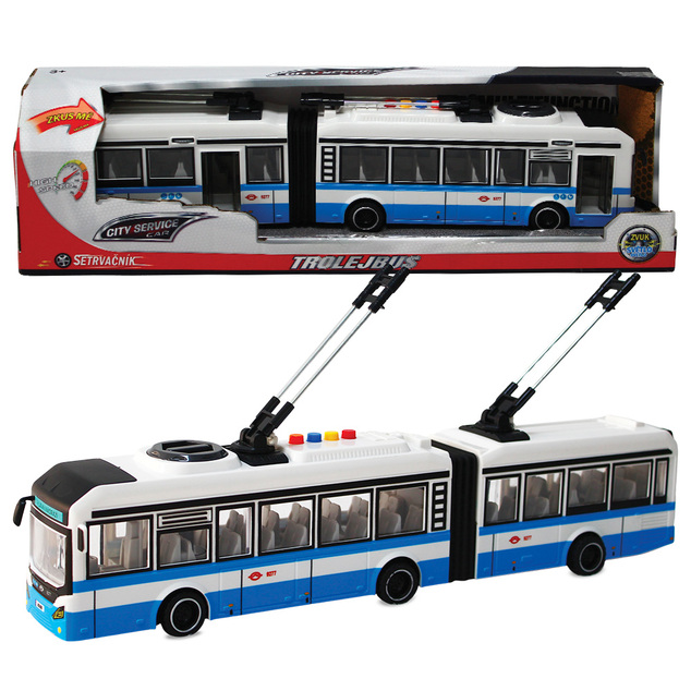 CITY SERVICE CAR - 1:16 Kĺbový trolejbus - modrý na zotrvačník so zvukmi