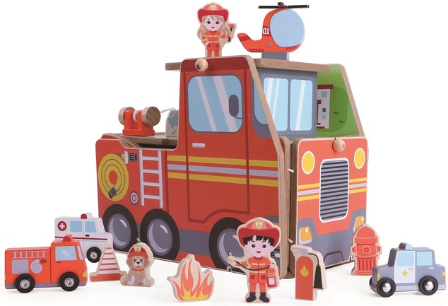 2Kids Toys Stație de pompieri din lemn 2 în 1