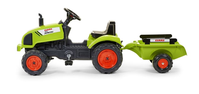 Falk Šliapací traktor 2041C Claas Arion s vlečkou a otváracou kapotou